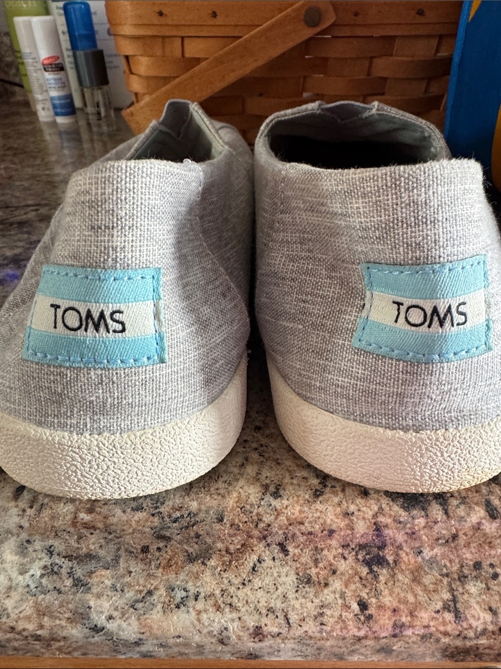 Toms Light Gray Canvas Slip-On Sneakers with Light Blue Patch